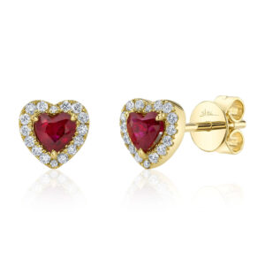 0.15CT DIAMOND & 0.53CT RUBY HEART STUD EARRING