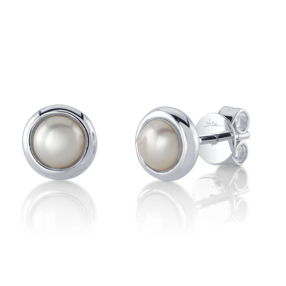 CULTURED PEARL BEZEL STUD EARRING
