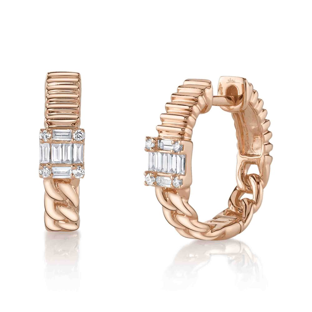 0.18CT DIAMOND BAGUETTE RIBBED LINK HUGGIE EARRING