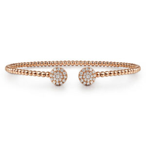 14K Rose Gold Bujukan Bead Split Cuff Bracelet with Round Pave Diamond Discs
