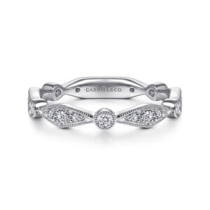 14K White Gold Angular Shape Station Stackable Diamond Ring