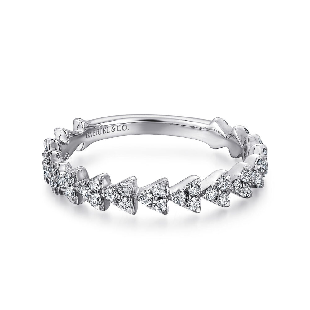 14K White Gold Diamond Cluster Triangle Station Stackable Ring