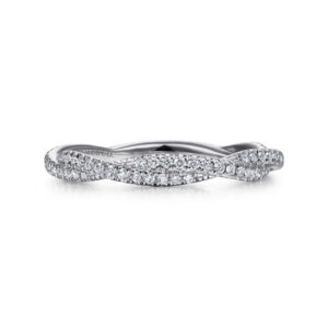 14K White Gold Diamond Pave Twisted Stackable Band