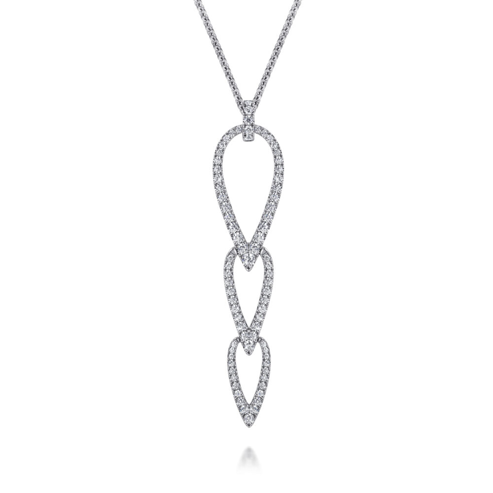 14K White Gold Graduating Diamond Pear Shape Pendant Necklace