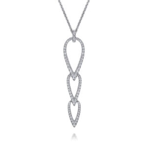 14K White Gold Graduating Diamond Pear Shape Pendant Necklace