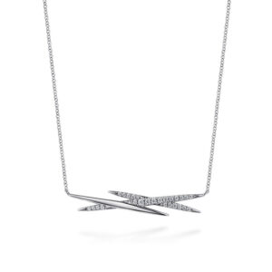 14K White Gold Graduating Diamond Spike Bar Necklace