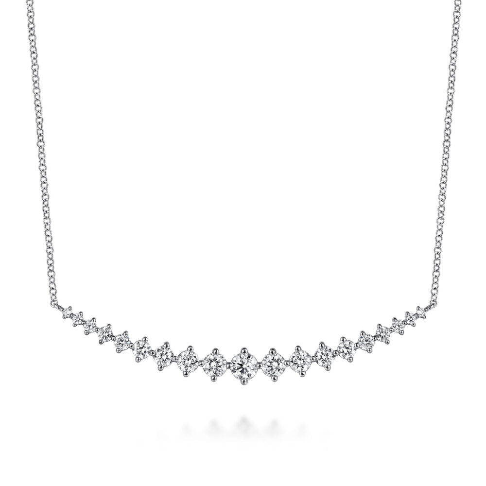 14K White Gold Graduating Diamonds Bar Necklace