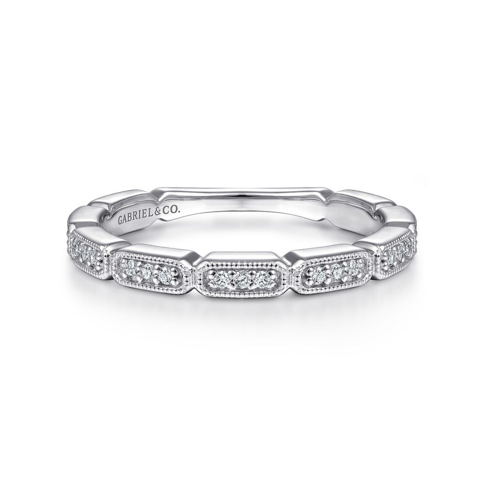 14K White Gold Segmented Diamond Stackable Ring