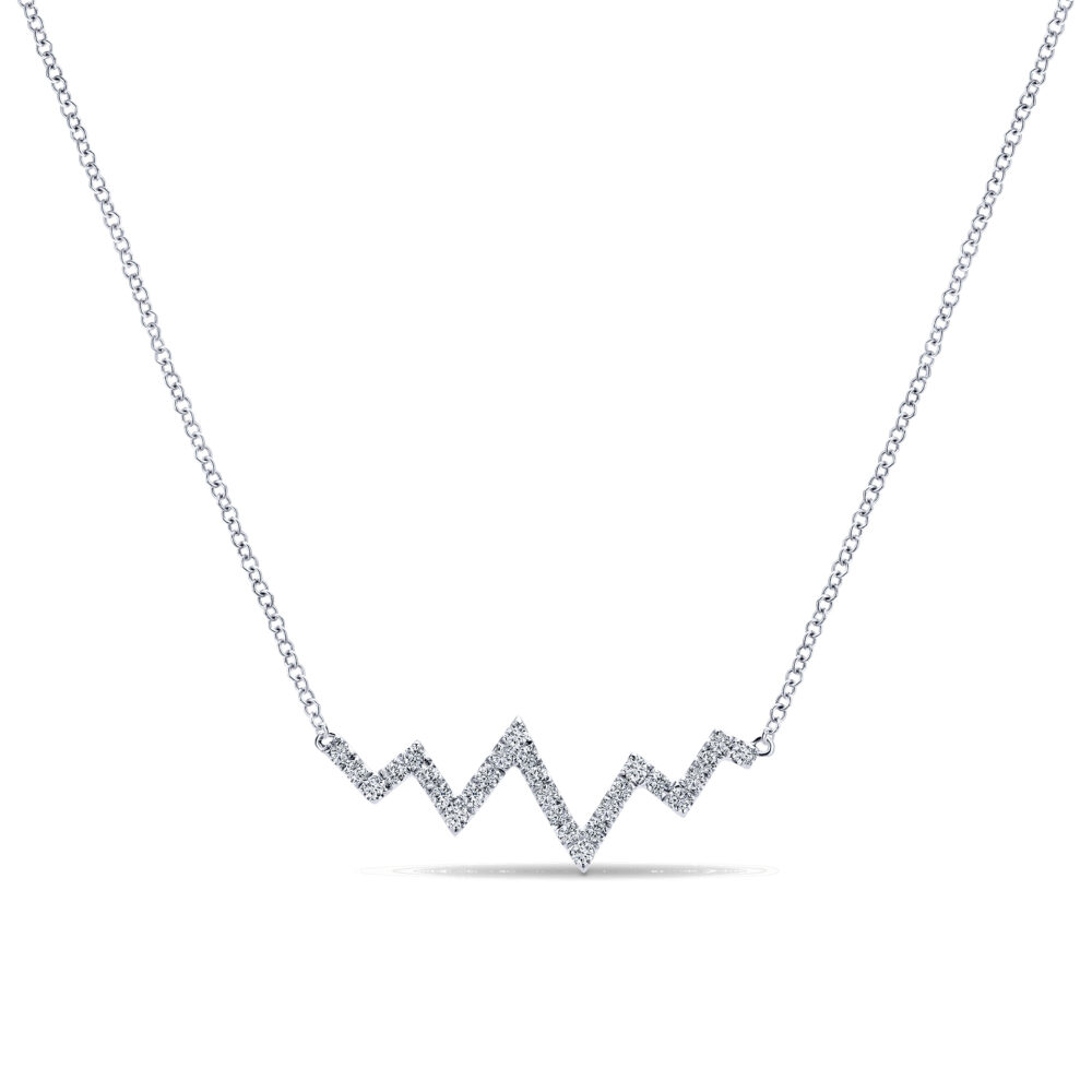 14K White Gold Zig Zag Diamond Necklace