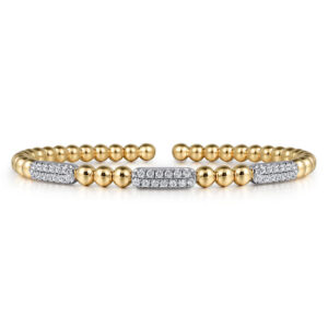 14K White & Yellow Gold Beaded Diamond Cuff Bangle Bracelet, 0.5ct-Bujukan