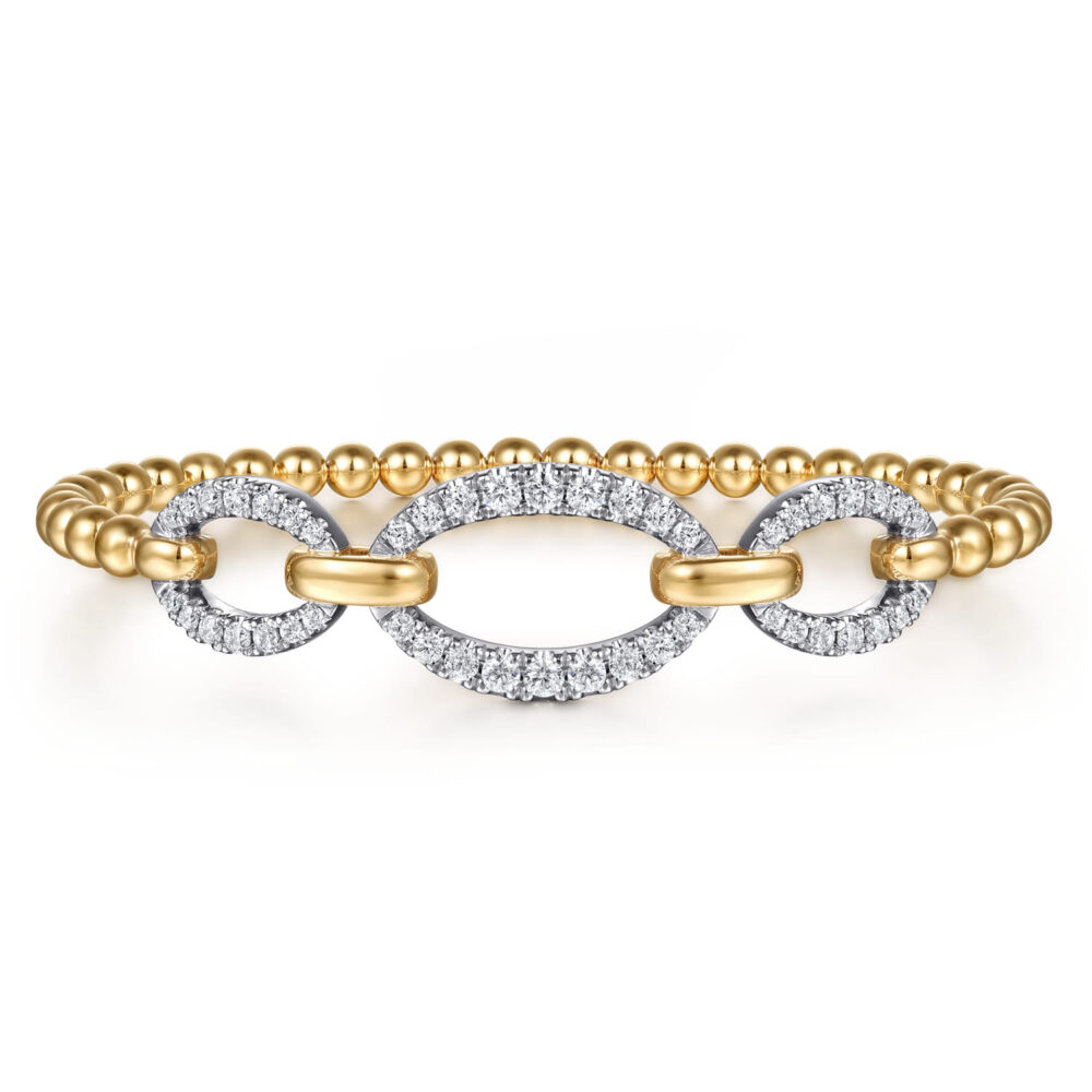 14K White & Yellow Gold Bujukan Diamond Link Split Bangle Bracelet