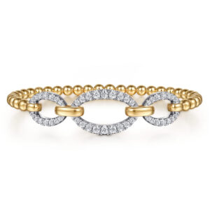 14K White & Yellow Gold Bujukan Diamond Link Split Bangle Bracelet