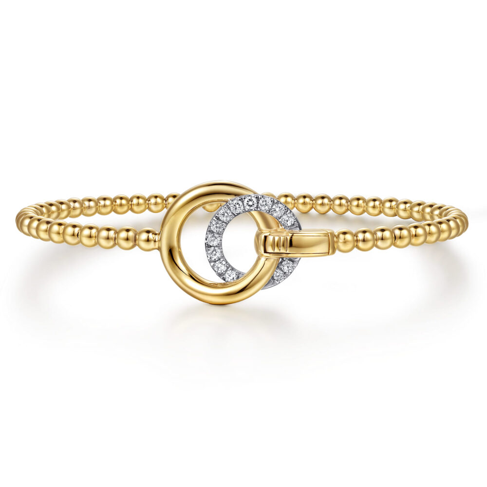 14K White & Yellow Gold Bujukan and Diamond Double Circle Bangle Bracelet