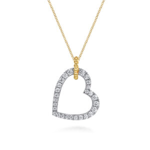 14K White & Yellow Gold Bujukan and Diamond Heart Pendant Necklace
