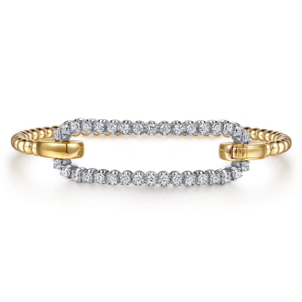 14K White & Yellow Gold Bujukan and Diamond Oval Link Bangle Bracelet