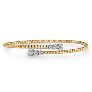 14K White & Yellow Gold Diamond Bypass Bangle Bracelet-Bujukan