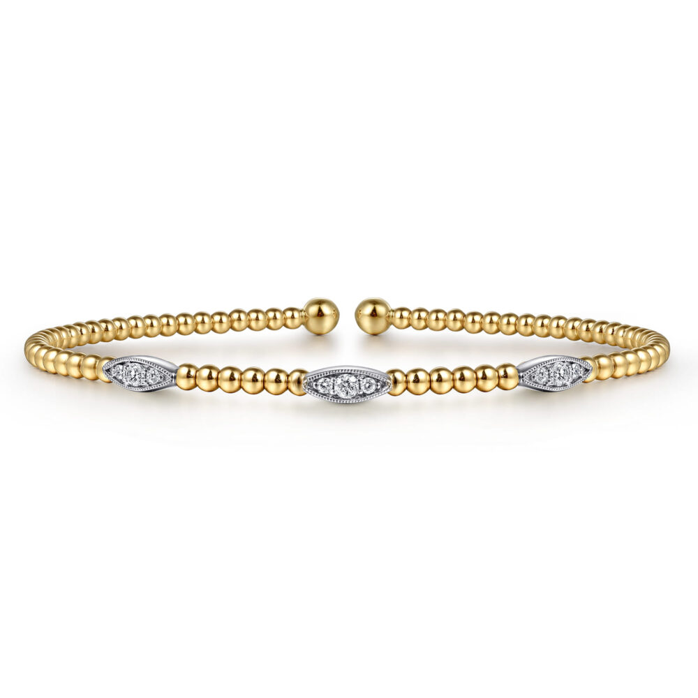 14K White & Yellow Gold Diamond Cuff Bangle Bracelet, 0.17ct-Bujukan