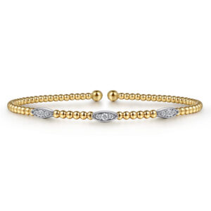 14K White & Yellow Gold Diamond Cuff Bangle Bracelet, 0.17ct-Bujukan