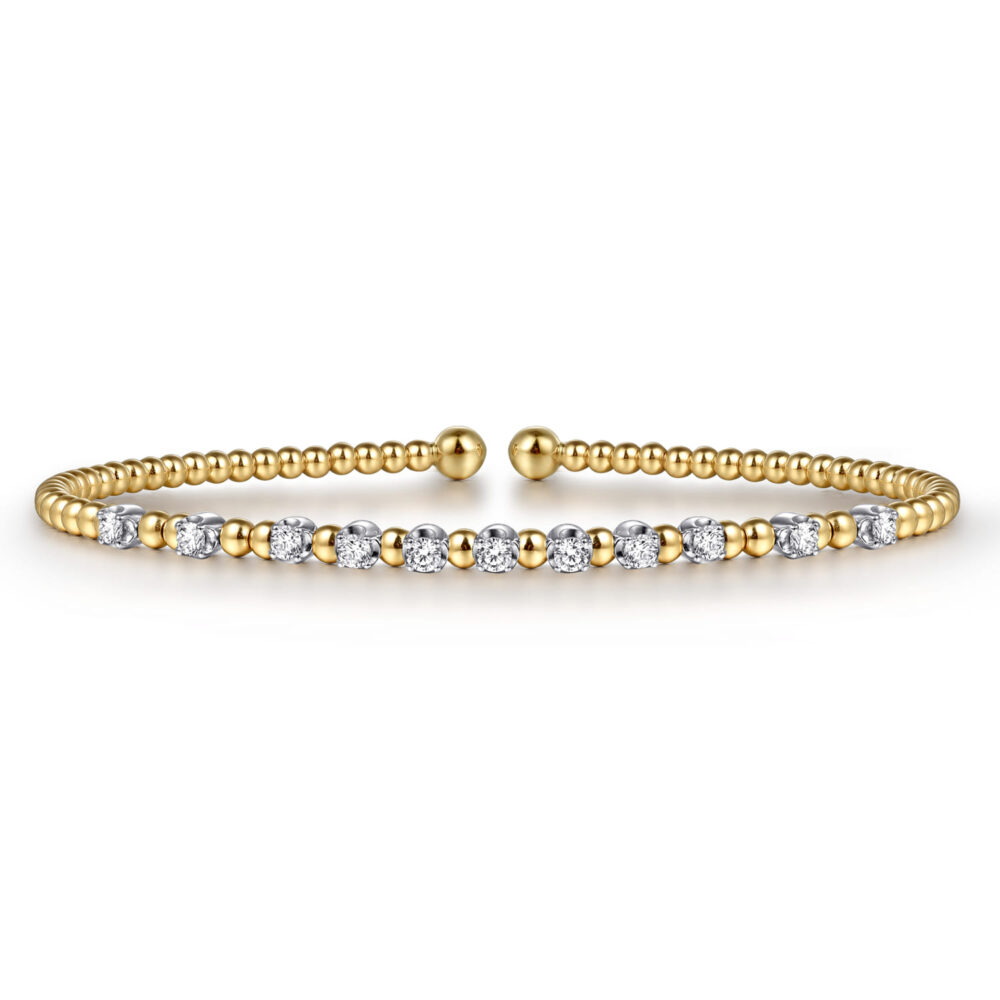 14K White & Yellow Gold Diamond Cuff Bangle Bracelet, 0.4ct-Bujukan