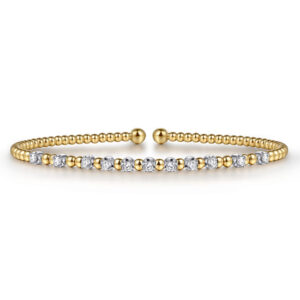 14K White & Yellow Gold Diamond Cuff Bangle Bracelet, 0.4ct-Bujukan