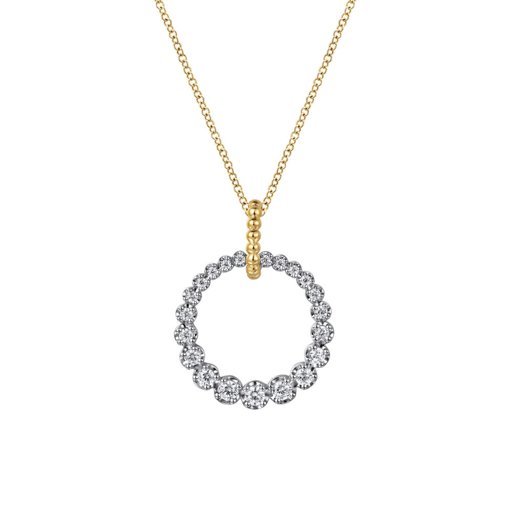 14K White Yellow Gold Diamond Drop Necklace 20mm-Bujukan