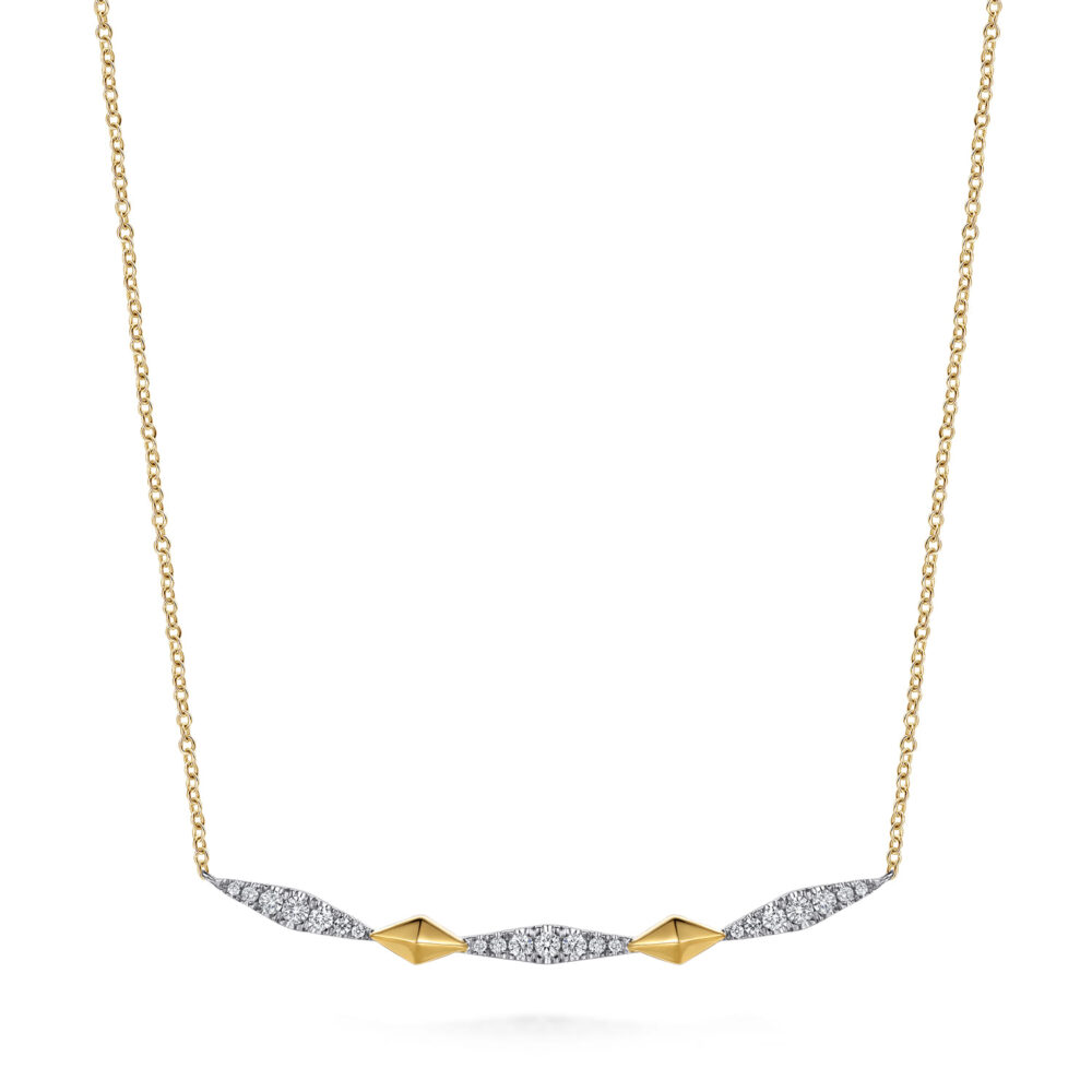 14K White & Yellow Gold Diamond Kite Bar Necklace