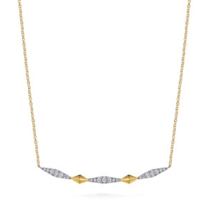 14K White & Yellow Gold Diamond Kite Bar Necklace