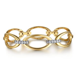 14K White & Yellow Gold Diamond Oval Link Bangle