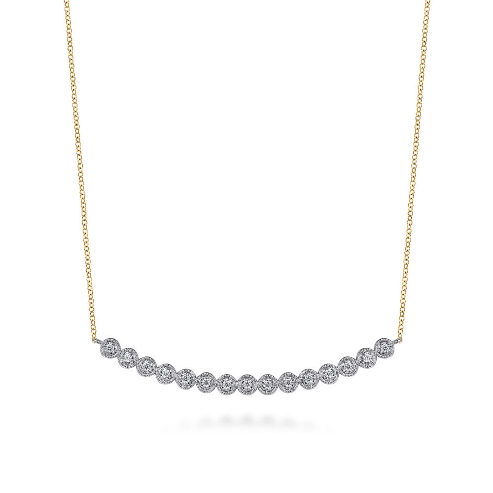 14K White and Yellow Gold Diamond Bar Necklace
