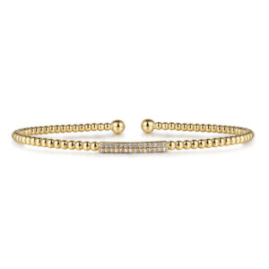14K Yellow Gold Beaded Diamond Cuff  Bangle Bracelet-Bujukan