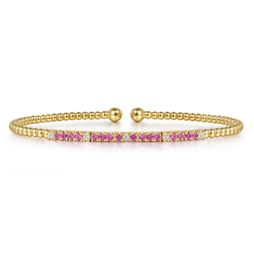 14K Yellow Gold Bujukan Diamond and Ruby Split Bangle