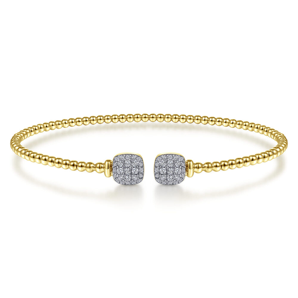 14K Yellow Gold Bujukan Split Cuff Bracelet with Pave Diamond Squares
