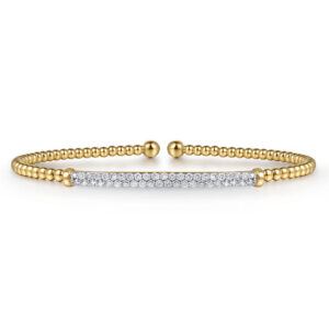 14K Yellow Gold Diamond Bar Cuff Bangle Bracelet- Bujukan