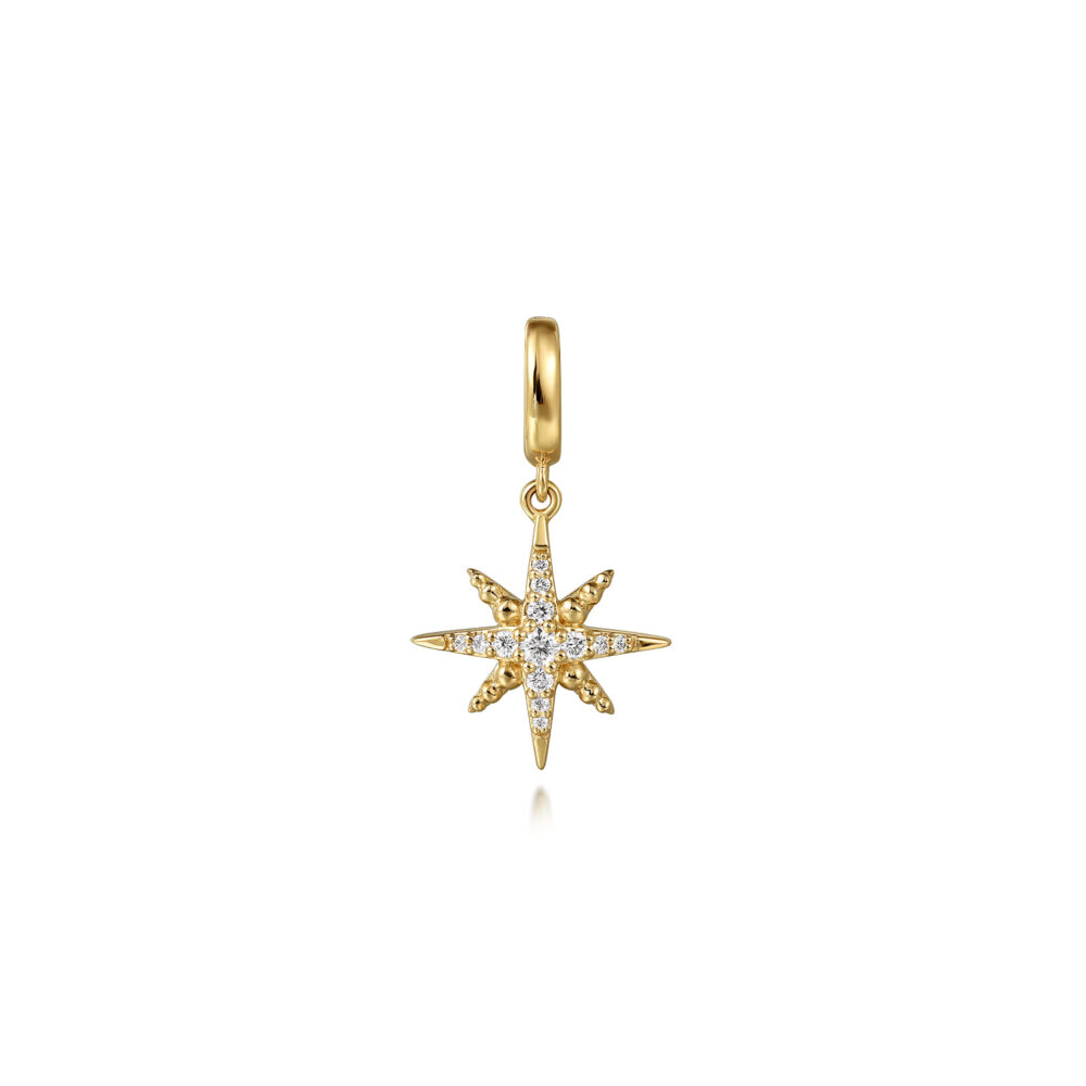 14K Yellow Gold Diamond Star Charm With Detachable Bail