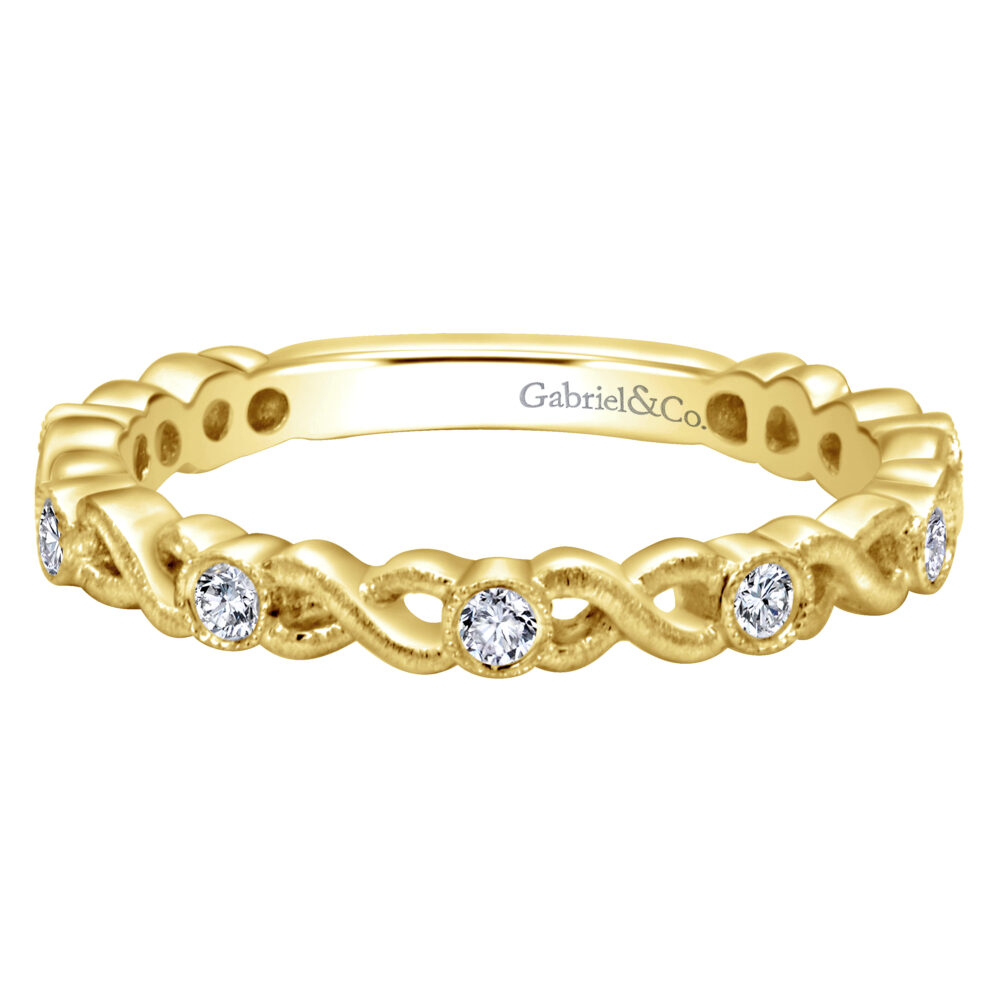 14K Yellow Gold Twisted Bezel Set Stackable Diamond Band