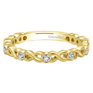 14K Yellow Gold Twisted Bezel Set Stackable Diamond Band