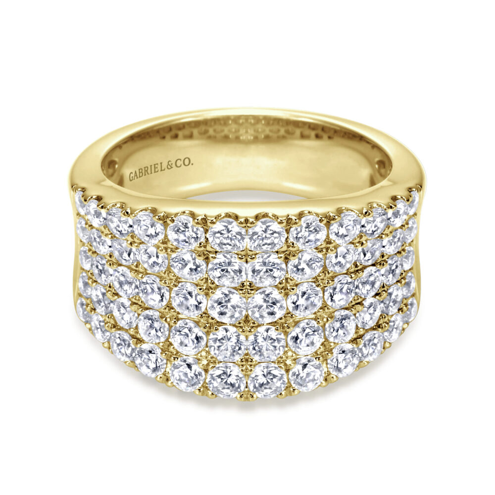 14K Yellow Gold Wide Band Pave Diamond Ring
