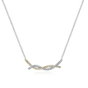 14K Yellow-White Gold Twisted Diamond Bar Necklace