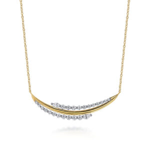 18K White & Yellow Gold Graduating Diamond Bar Necklace