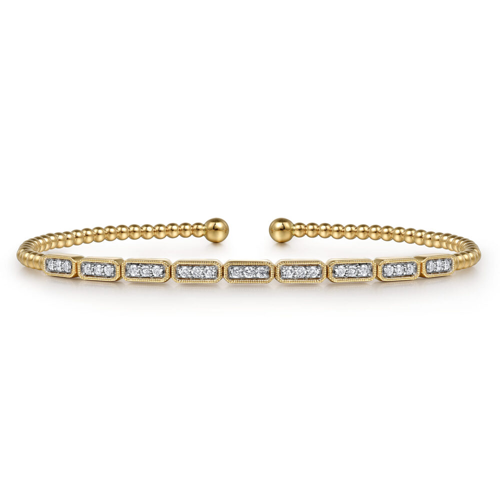 Beaded Bangle Bracelet Cuff 14K Yellow Gold Diamond 0.26ct Bujukan