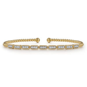 Beaded Bangle Bracelet Cuff 14K Yellow Gold Diamond 0.26ct Bujukan