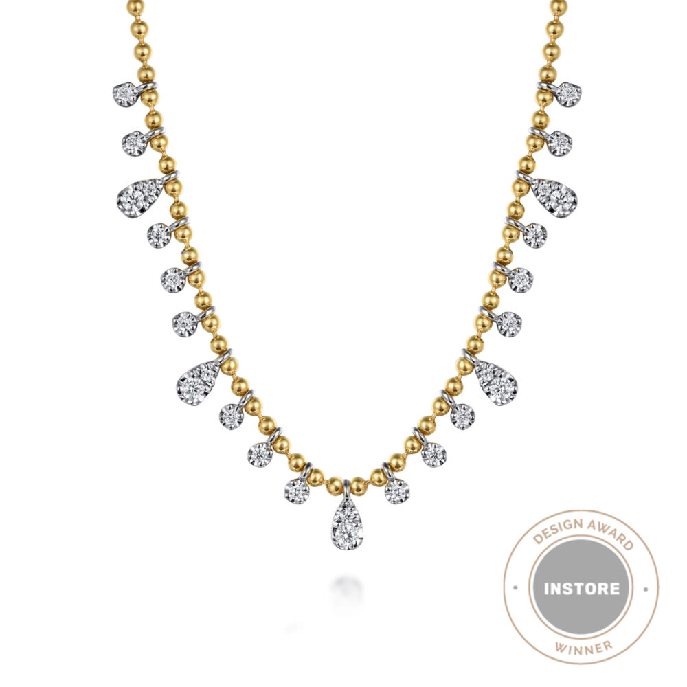 Layered Necklace Droplet 14K White and Yellow Gold Diamond 0.5ct Bujukan