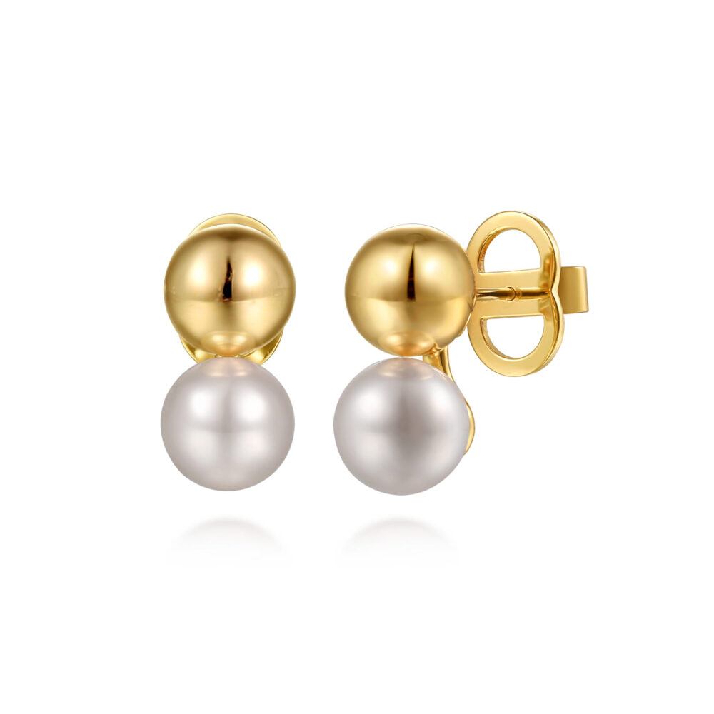 Stud Earrings 14K Yellow Gold Bujukan Pearl Studs