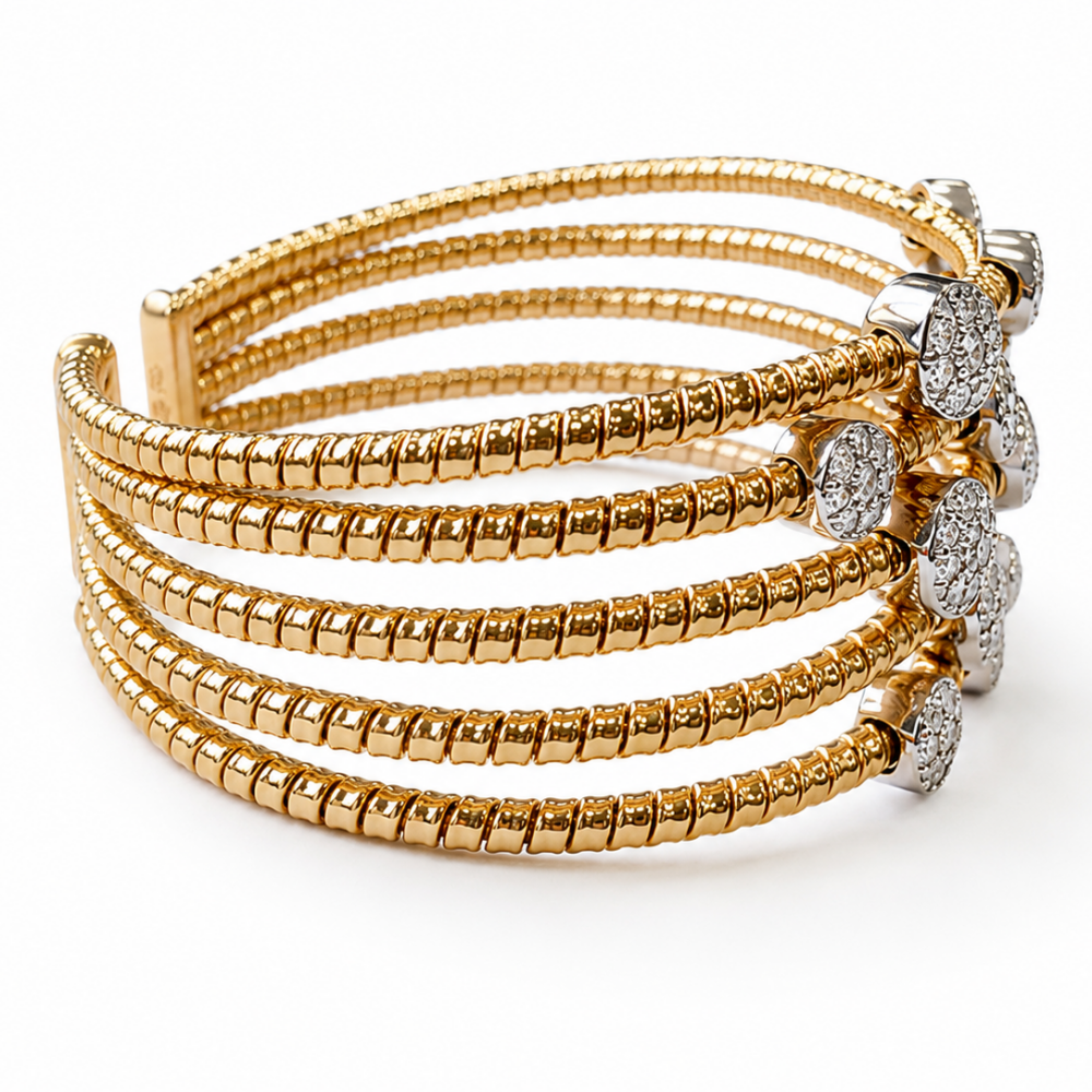 18K Two Tone multi strand diamond bangle bracelet