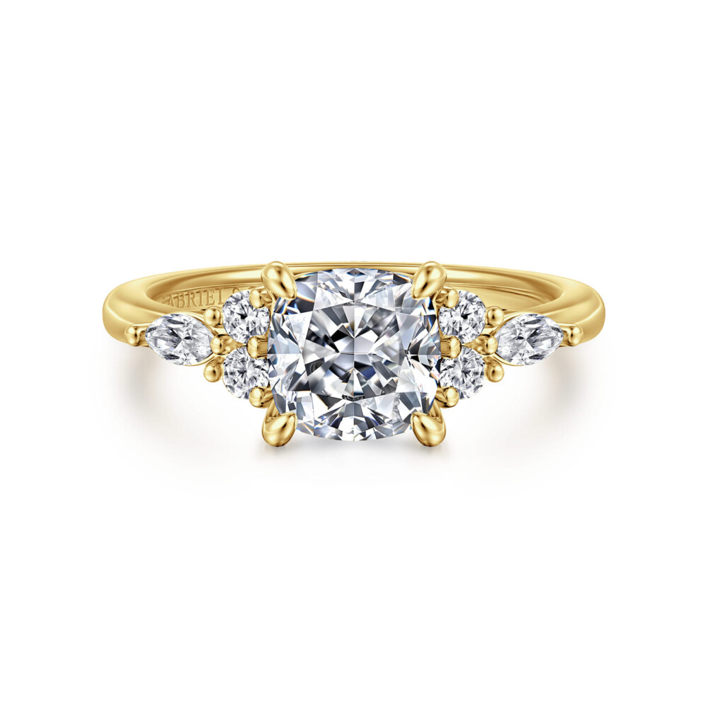 Avah – 14K Yellow Gold Cushion Cut Diamond Cluster Engagement Ring