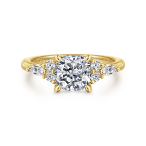 Avah – 14K Yellow Gold Cushion Cut Diamond Cluster Engagement Ring