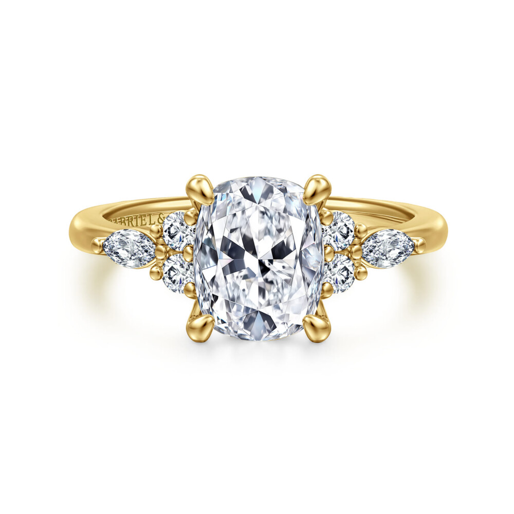 Avah – 14K Yellow Gold Elongated Cushion Diamond Cluster Engagement Ring