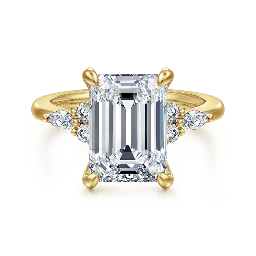Avah – 14K Yellow Gold Emerald Cut Diamond Cluster Engagement Ring