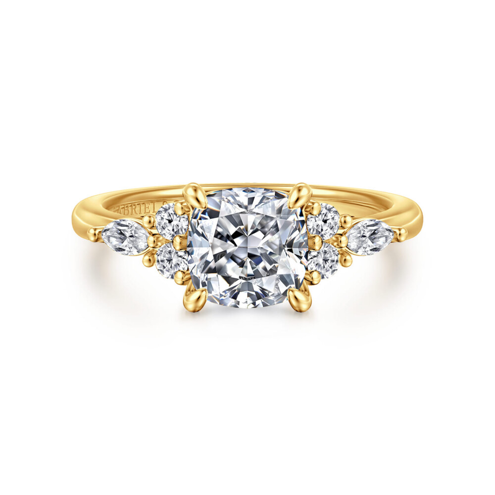 Avah – 18K Yellow Gold Cushion Cut Diamond Cluster Engagement Ring