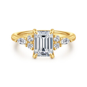 Avah – 18K Yellow Gold Emerald Cut Diamond Cluster Engagement Ring